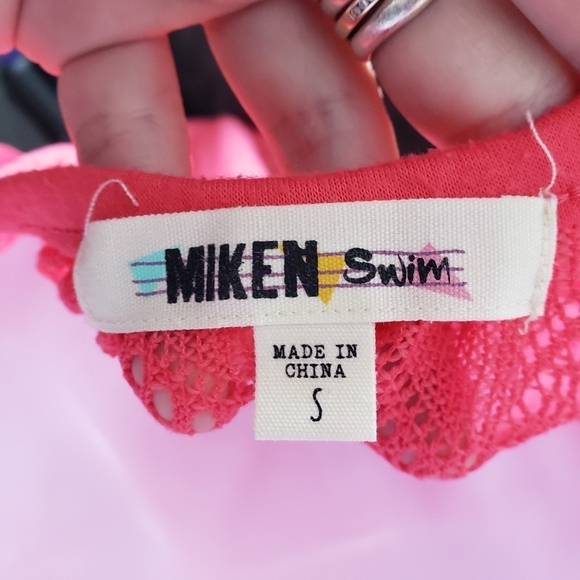 Miken Swim Women's Small Coral Pink Cold Shoulder Lace Swim Cover Up Beach Lake - Picture 8 of 8